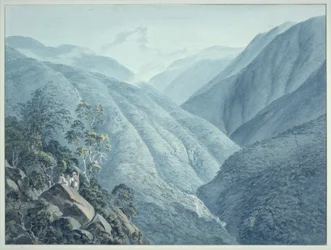 Vista, Murichon, olhar, northwards, cima, canal, teenchoo, estrada, tacissudon, bhutan